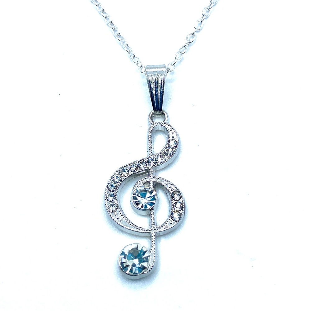 Treble Clef Music Note Necklace Rhinestone